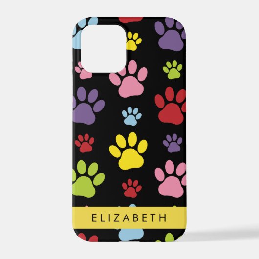 Kleurrijke poten, Paw Pattern, Dog Paws, Jouw naam iPhone Hoesje (Achterkant)