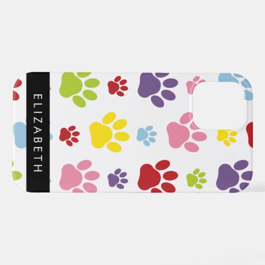 Kleurrijke poten, Paw Pattern, Dog Paws, Jouw naam iPhone Hoesje (Achterkant horizontaal)