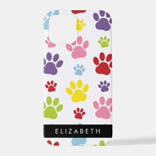 Kleurrijke poten, Paw Pattern, Dog Paws, Jouw naam iPhone Hoesje (Achterkant)