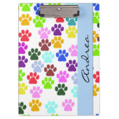 Kleurrijke poten, Paw Pattern, Dog Paws, Jouw naam Klembord (Voorkant)