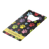 Kleurrijke poten, Paw Pattern, Dog Paws, Jouw naam Kredietkaart Flessenopener (Voorkant Gekanteld)