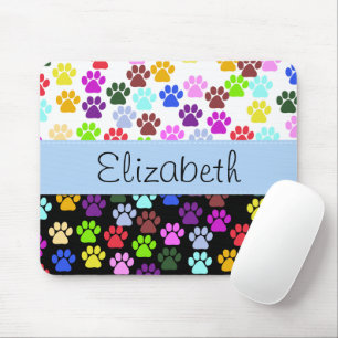 Kleurrijke poten, Paw Pattern, Dog Paws, Jouw naam Muismat