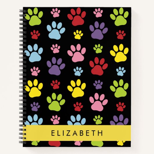 Kleurrijke poten, Paw Pattern, Dog Paws, Jouw naam Notitieboek (Voorkant)