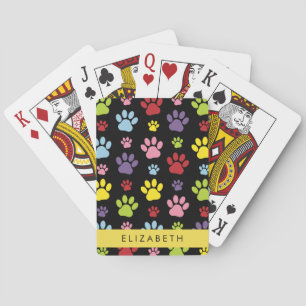 Kleurrijke poten, Paw Pattern, Dog Paws, Jouw naam Pokerkaarten
