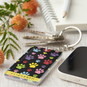 Kleurrijke poten, Paw Pattern, Dog Paws, Jouw naam Sleutelhanger (Voorkant Rechts)