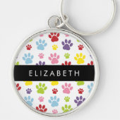 Kleurrijke poten, Paw Pattern, Dog Paws, Jouw naam Sleutelhanger (Voorkant)