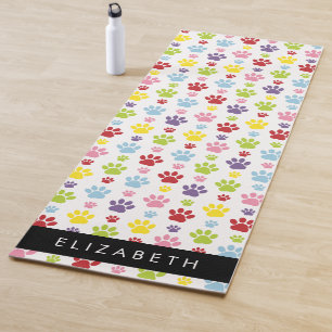 Kleurrijke poten, Paw Pattern, Dog Paws, Jouw naam Yogamat