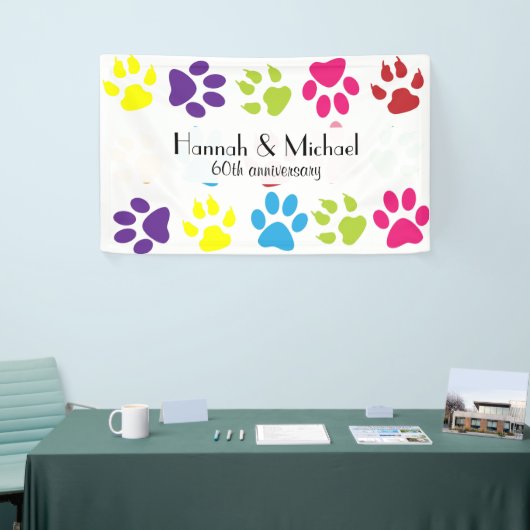 Kleurrijke poten, Paw Pattern, Dog Paws, Jubileum Spandoek (Beurs)