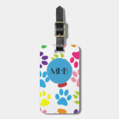 Kleurrijke poten, Paw Pattern, Dog Paws, Monogram Bagagelabel (Voorkant verticaal)