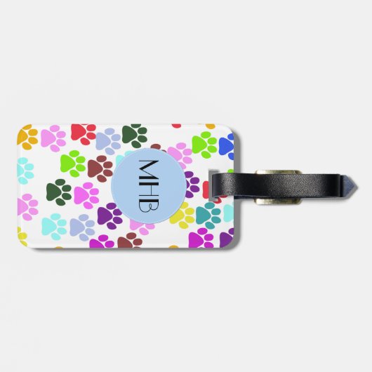 Kleurrijke poten, Paw Pattern, Dog Paws, Monogram Bagagelabel (Achterkant horizontaal)