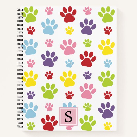 Kleurrijke poten, Paw Pattern, Dog Paws, Monogram Notitieboek (Voorkant)
