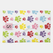 Kleurrijke poten, Paw Pattern, Dog Paws, Monogram Theedoek (Horizontaal)