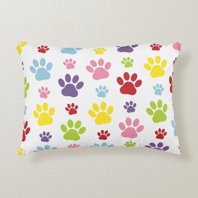 Kleurrijke poten, Paw Pattern, Dog Paws, Paw Print Accent Kussen (Voorkant)