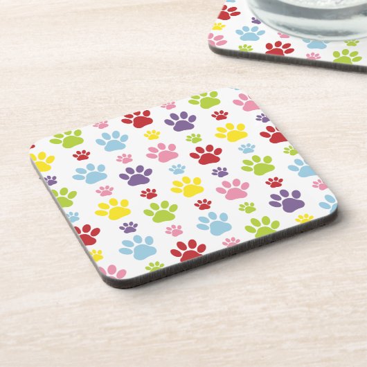 Kleurrijke poten, Paw Pattern, Dog Paws, Paw Print Bier Onderzetter (Linkerzijde)