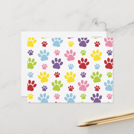 Kleurrijke poten, Paw Pattern, Dog Paws, Paw Print Briefkaart (Voorkant / Achterkant in situ)
