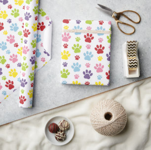 Kleurrijke poten, Paw Pattern, Dog Paws, Paw Print Cadeaupapier