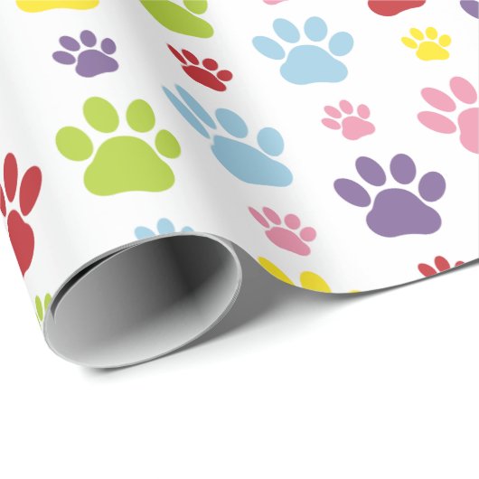 Kleurrijke poten, Paw Pattern, Dog Paws, Paw Print Cadeaupapier (Rol Hoek)