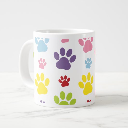 Kleurrijke poten, Paw Pattern, Dog Paws, Paw Print Extra Grote Beker (Voorkant links)