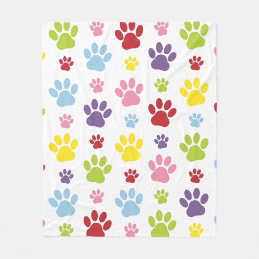Kleurrijke poten, Paw Pattern, Dog Paws, Paw Print Fleece Deken (Voorkant)