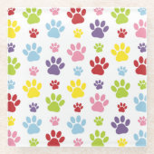 Kleurrijke poten, Paw Pattern, Dog Paws, Paw Print Glazen Onderzetter (Voorkant)