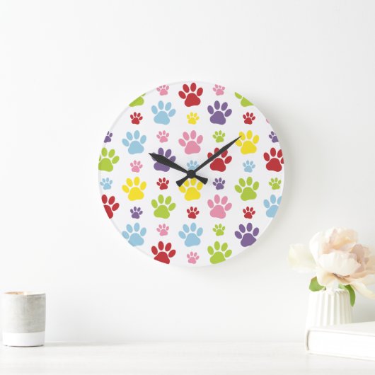 Kleurrijke poten, Paw Pattern, Dog Paws, Paw Print Grote Klok (Huis)