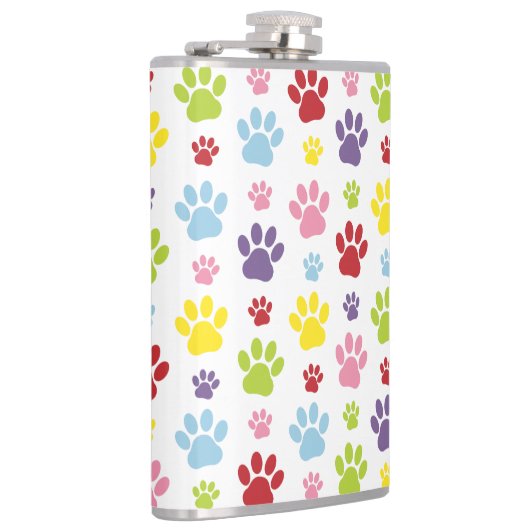 Kleurrijke poten, Paw Pattern, Dog Paws, Paw Print Heupfles (Rechts)