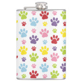 Kleurrijke poten, Paw Pattern, Dog Paws, Paw Print Heupfles (Voorkant)