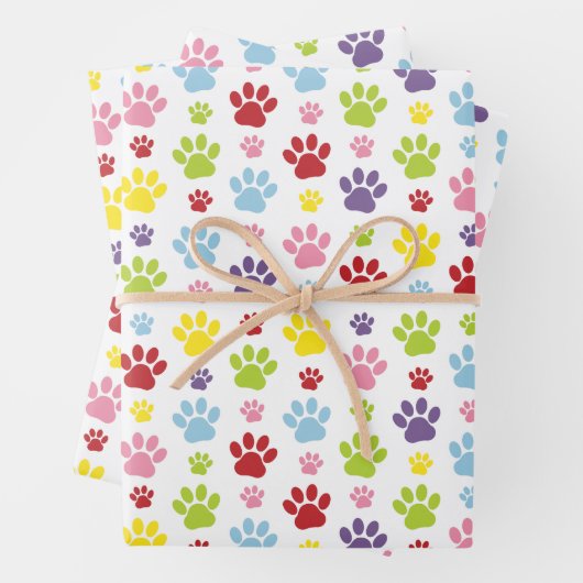 Kleurrijke poten, Paw Pattern, Dog Paws, Paw Print Inpakpapier Vel (In situ)