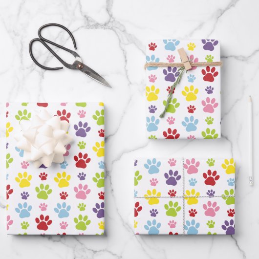 Kleurrijke poten, Paw Pattern, Dog Paws, Paw Print Inpakpapier Vel (Voorkant)
