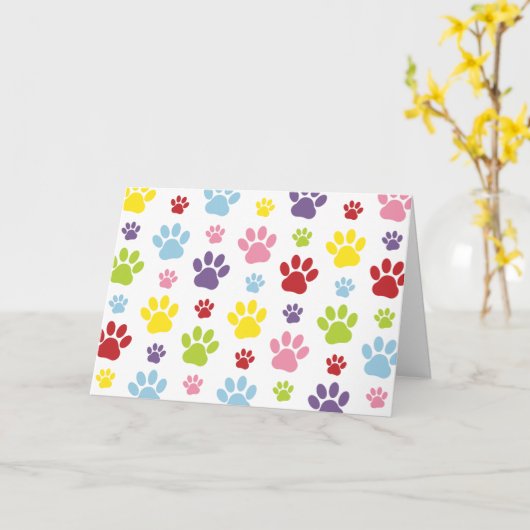 Kleurrijke poten, Paw Pattern, Dog Paws, Paw Print Kaart (Gele Bloem)