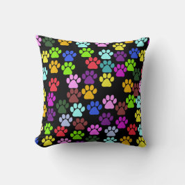 Kleurrijke poten, Paw Pattern, Dog Paws, Paw Print Kussen