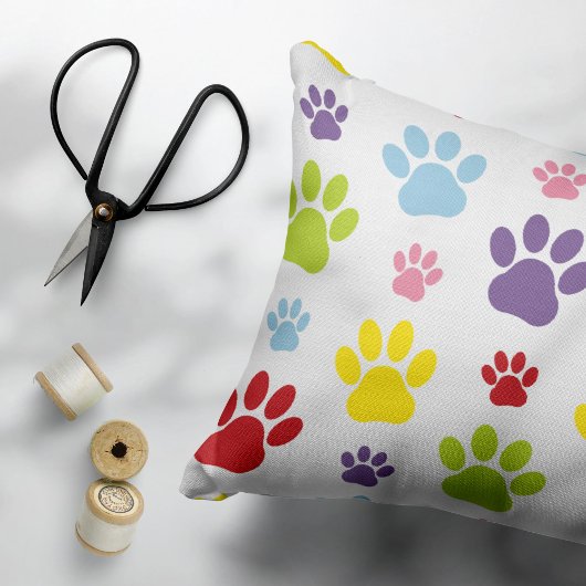 Kleurrijke poten, Paw Pattern, Dog Paws, Paw Print Kussensloop