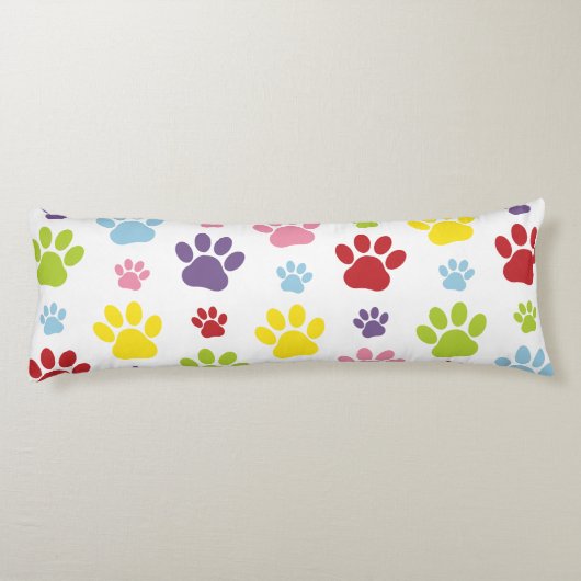 Kleurrijke poten, Paw Pattern, Dog Paws, Paw Print Lichaamskussen (Achterkant)