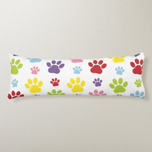 Kleurrijke poten, Paw Pattern, Dog Paws, Paw Print Lichaamskussen (Voorkant)