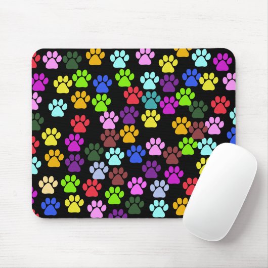 Kleurrijke poten, Paw Pattern, Dog Paws, Paw Print Muismat (Met muis)