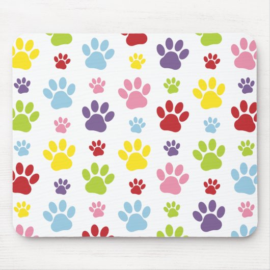 Kleurrijke poten, Paw Pattern, Dog Paws, Paw Print Muismat (Voorkant)