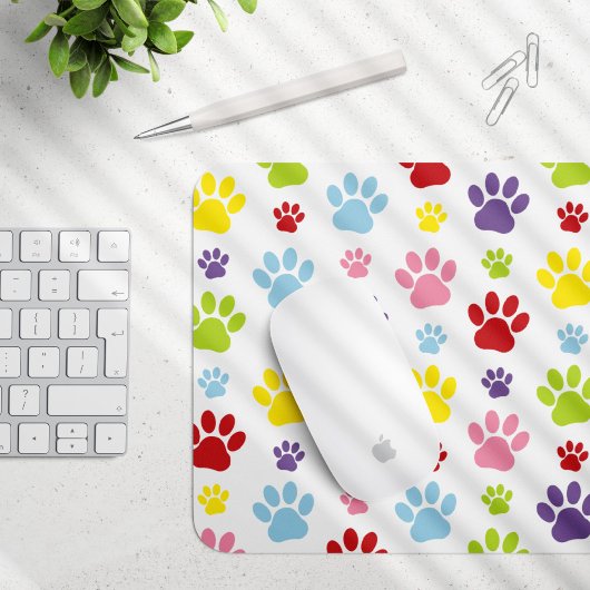 Kleurrijke poten, Paw Pattern, Dog Paws, Paw Print Muismat
