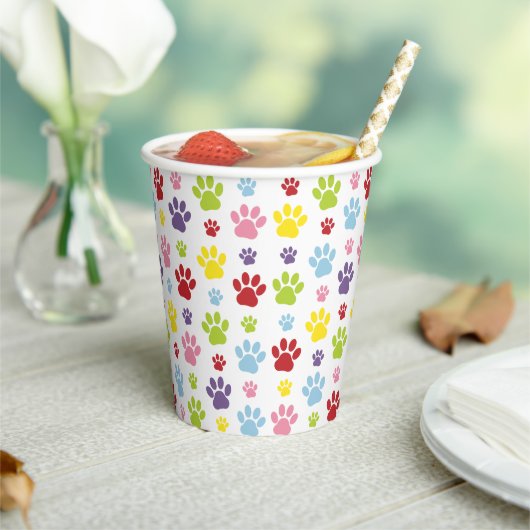 Kleurrijke poten, Paw Pattern, Dog Paws, Paw Print Papieren Bekers (Insitu)