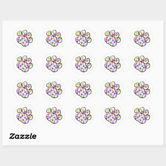 Kleurrijke poten, Paw Pattern, Dog Paws, Paw Print Ronde Sticker (Vel)