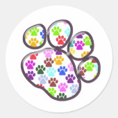 Kleurrijke poten, Paw Pattern, Dog Paws, Paw Print Ronde Sticker (Voorkant)