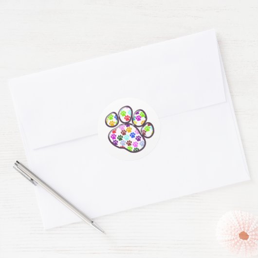Kleurrijke poten, Paw Pattern, Dog Paws, Paw Print Ronde Sticker (Envelop)