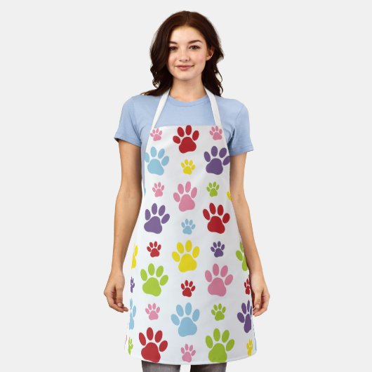 Kleurrijke poten, Paw Pattern, Dog Paws, Paw Print Schort (Gedragen)