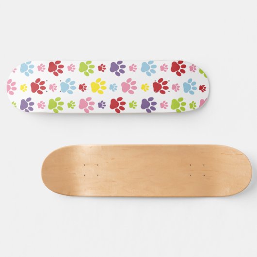 Kleurrijke poten, Paw Pattern, Dog Paws, Paw Print Skateboard (Horizontaal)