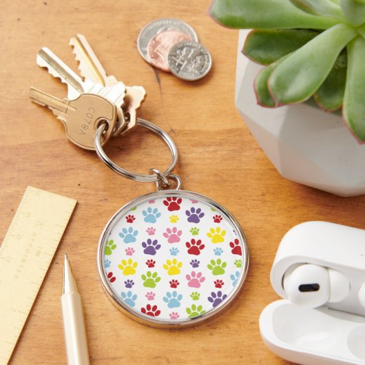 Kleurrijke poten, Paw Pattern, Dog Paws, Paw Print Sleutelhanger (Bureau)