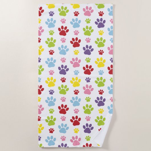 Kleurrijke poten, Paw Pattern, Dog Paws, Paw Print Strandlaken (Voorkant)