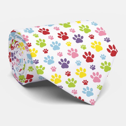 Kleurrijke poten, Paw Pattern, Dog Paws, Paw Print Stropdas (Opgerold)