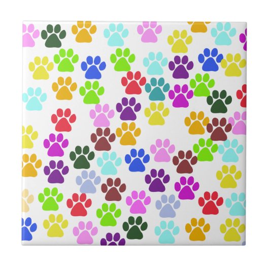 Kleurrijke poten, Paw Pattern, Dog Paws, Paw Print Tegeltje (Voorkant)