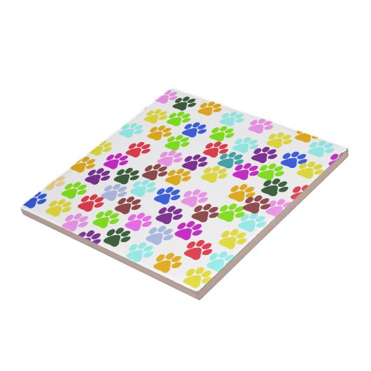 Kleurrijke poten, Paw Pattern, Dog Paws, Paw Print Tegeltje (Zijkant)