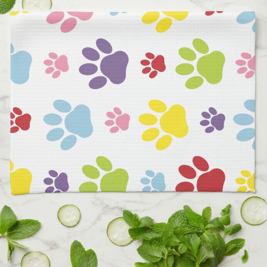 Kleurrijke poten, Paw Pattern, Dog Paws, Paw Print Theedoek (Gevouwen)