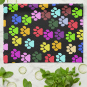 Kleurrijke poten, Paw Pattern, Dog Paws, Paw Print Theedoek (Gevouwen)